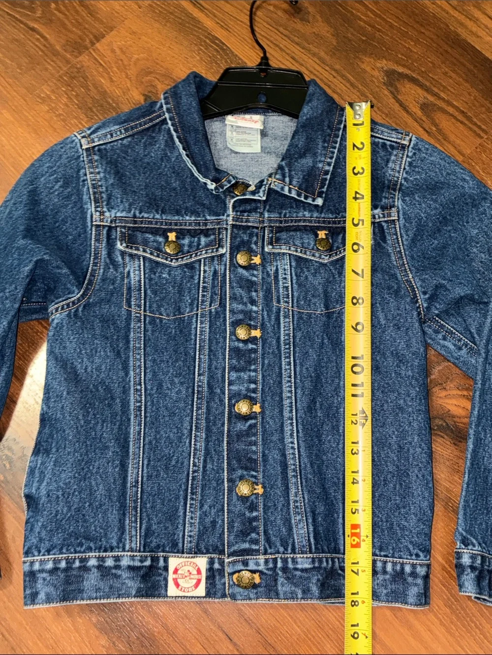 Disney Mickey Mouse Denim JEAN Jacket LARGE Patch Sz 7/8